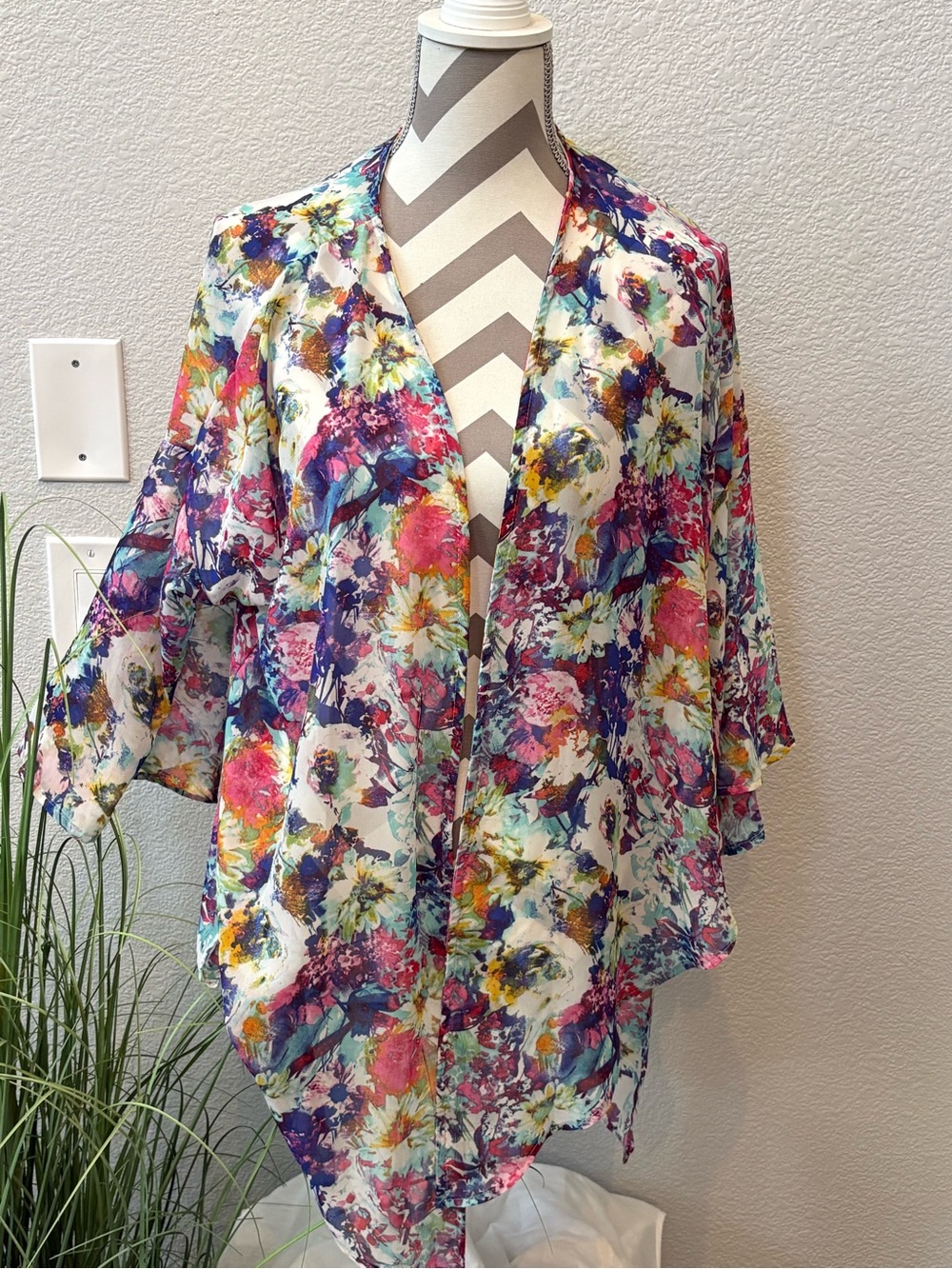 Floral Sheer Kimono Cover-Up in Multicolor